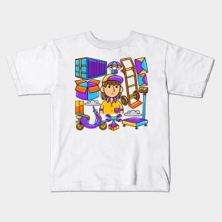 Woman Courier Kawaii Doodle Kids T-Shirt